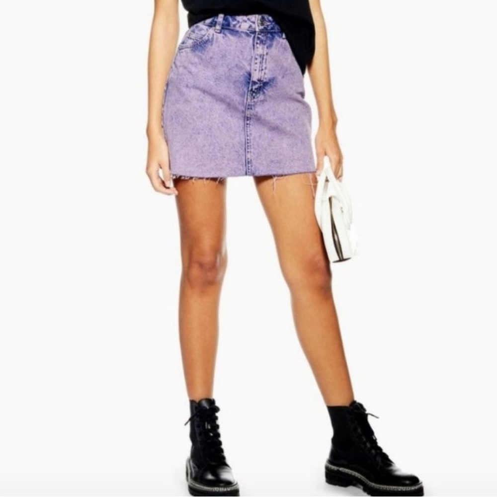 NWOT topshop pink/purple acid wash denim skirt - 8
